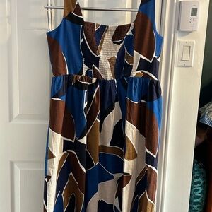 Reitmans Blue and Brown Abstract Top